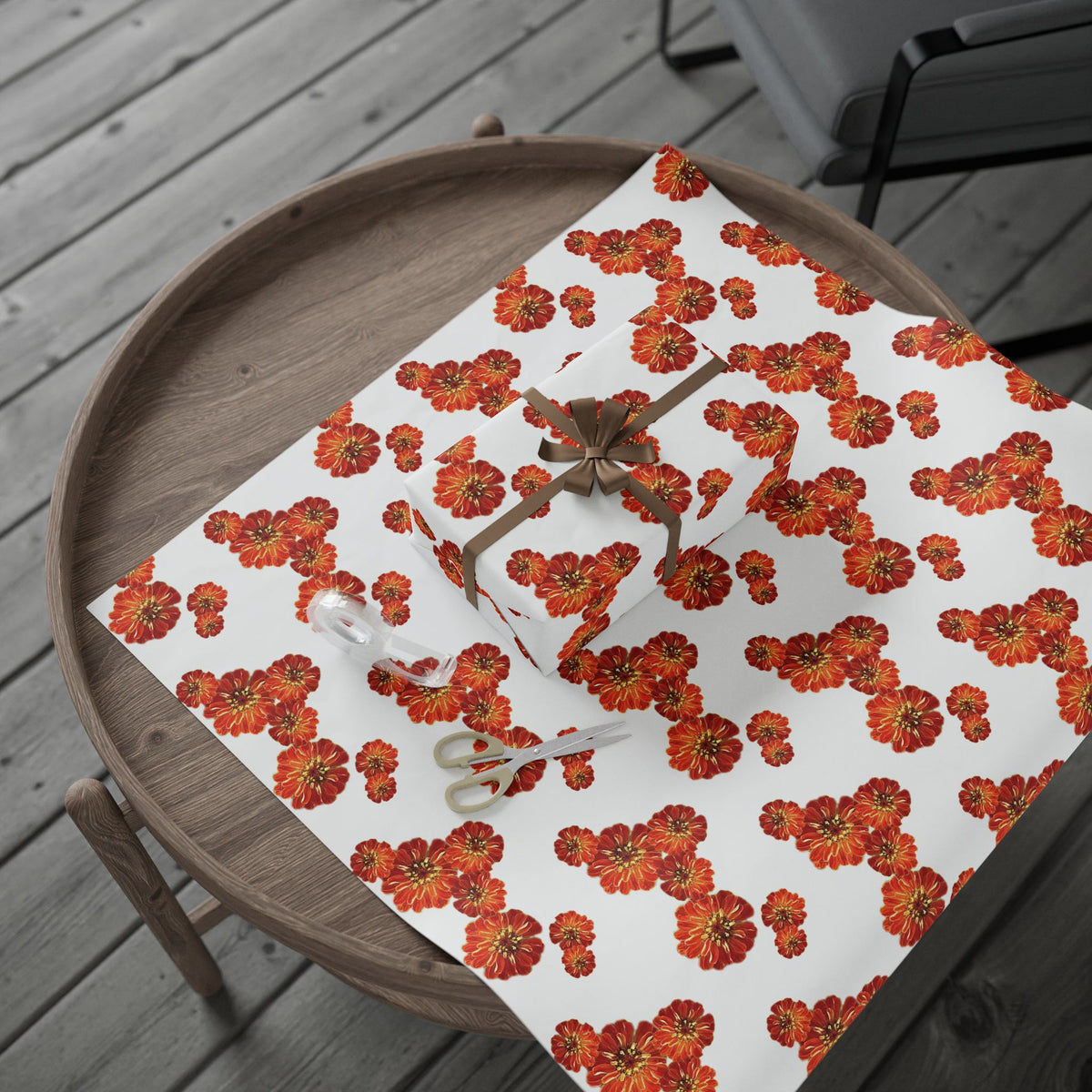 Zinnia's On Fire Orange Wrapping Paper