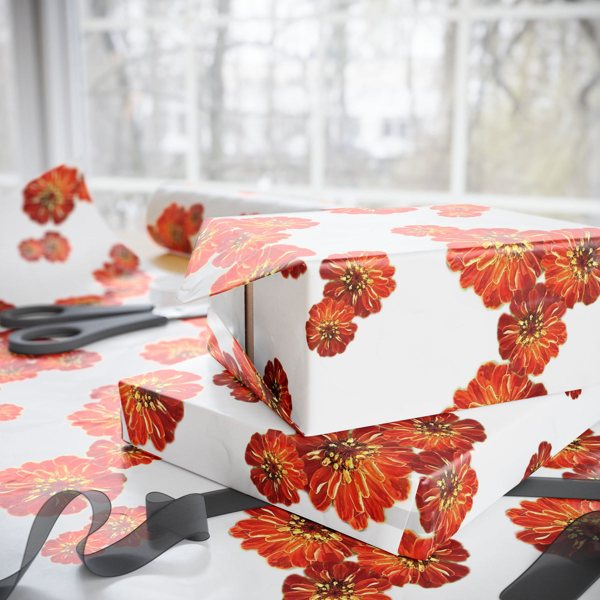 Zinnia's On Fire Orange Wrapping Paper