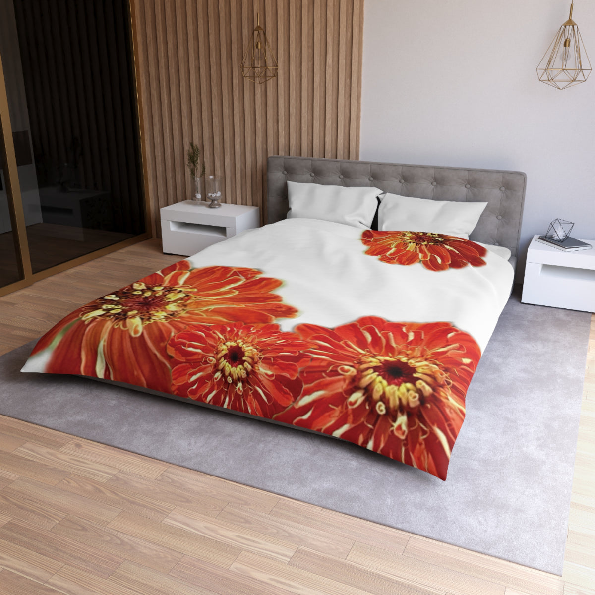 Zinnias In Fire Orange Duvet Cover - Microfiber Duvet Cover - Microfiber