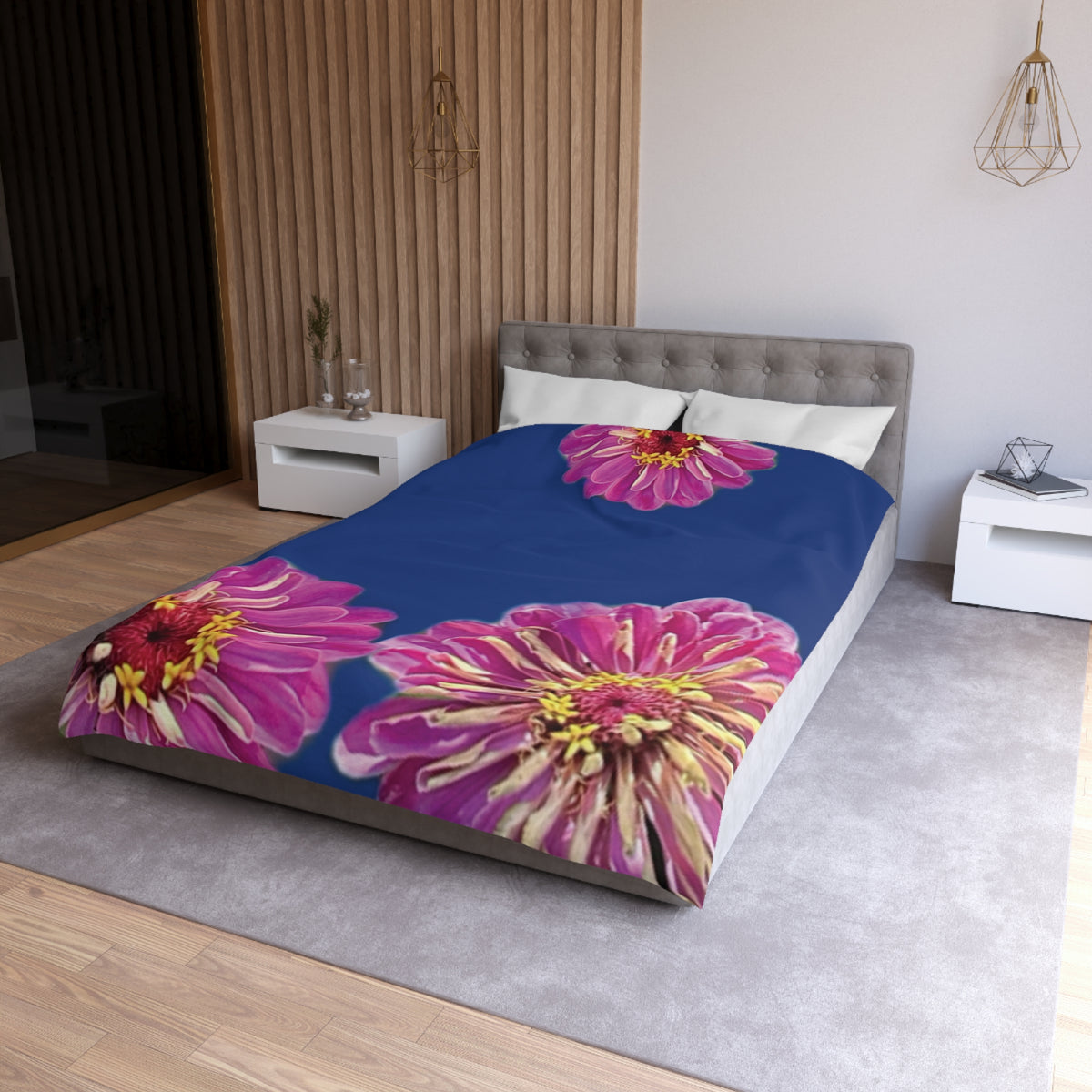 Dramatic Zinnia's In Blue Duvet Cover - Microfiber
