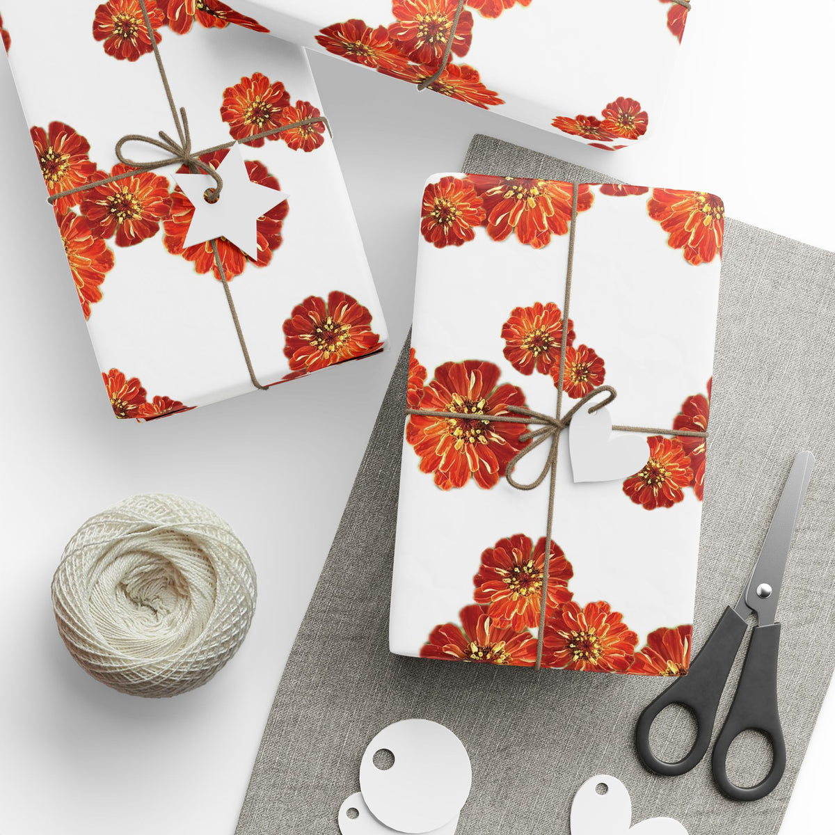 Zinnia's On Fire Orange Wrapping Paper