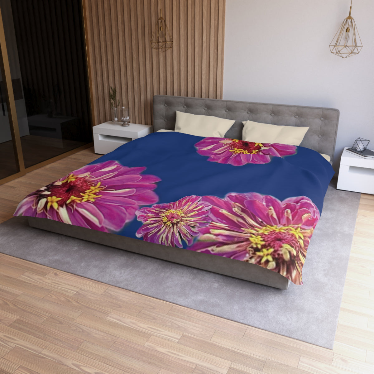 Dramatic Zinnia's In Blue Duvet Cover - Microfiber