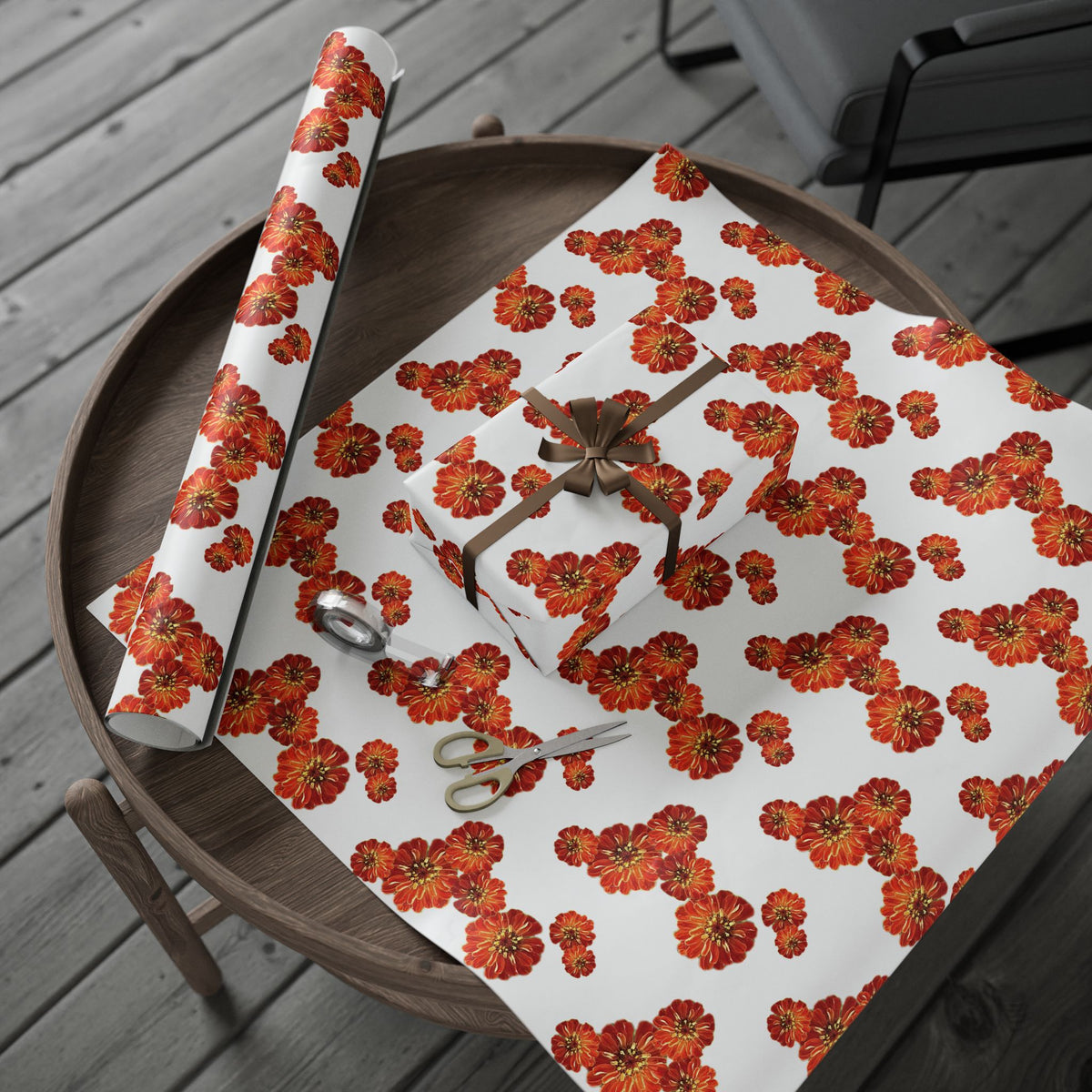 Zinnia's On Fire Orange Wrapping Paper