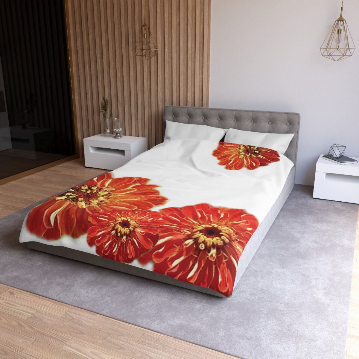 Zinnias In Fire Orange Duvet Cover - Microfiber Duvet Cover - Microfiber