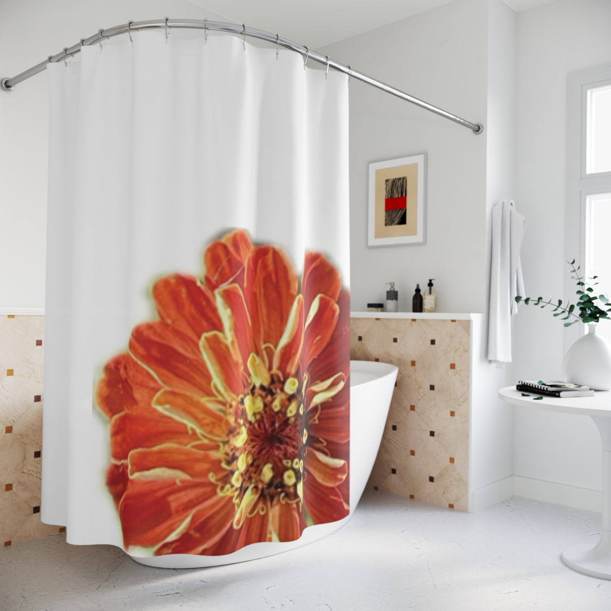 Zinnias In Fire Orange - Shower Curtain