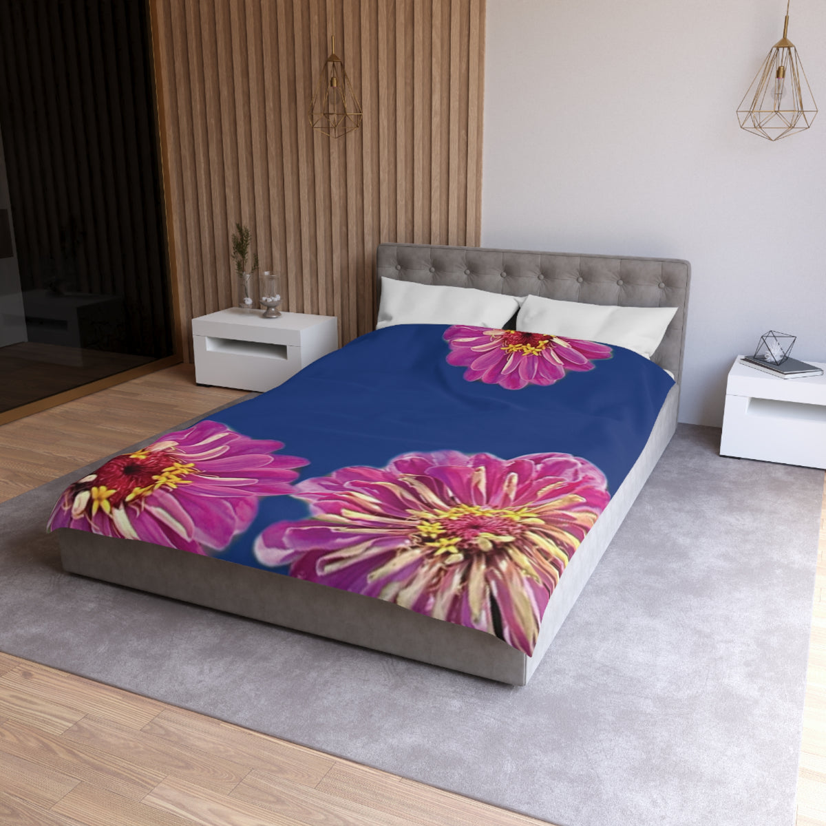 Dramatic Zinnia's In Blue Duvet Cover - Microfiber