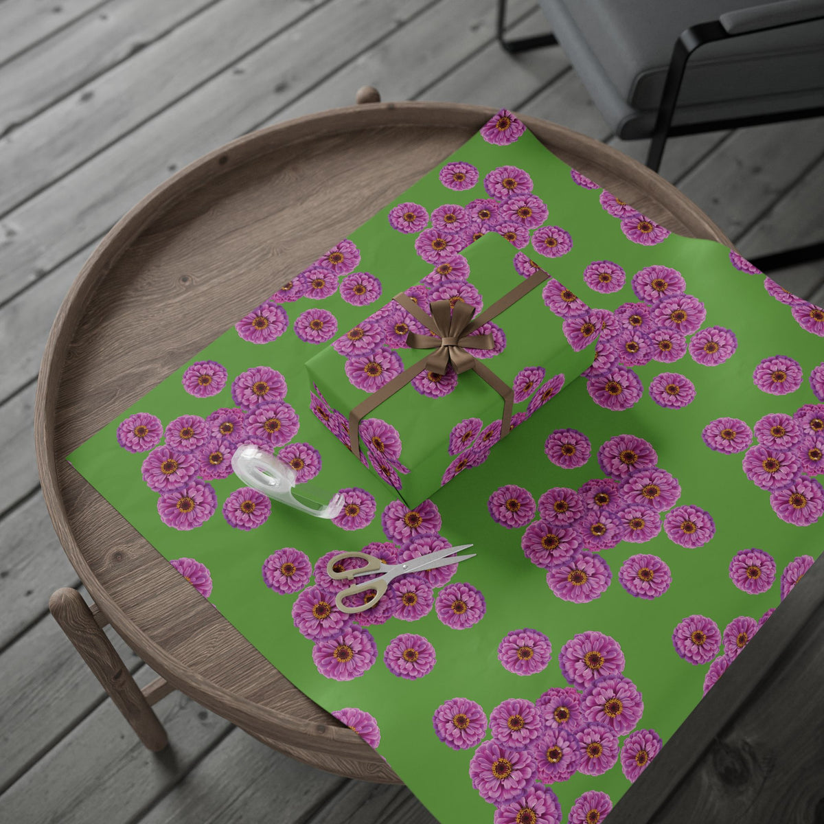 Happy Little Zinnia Wrapping Paper - Green