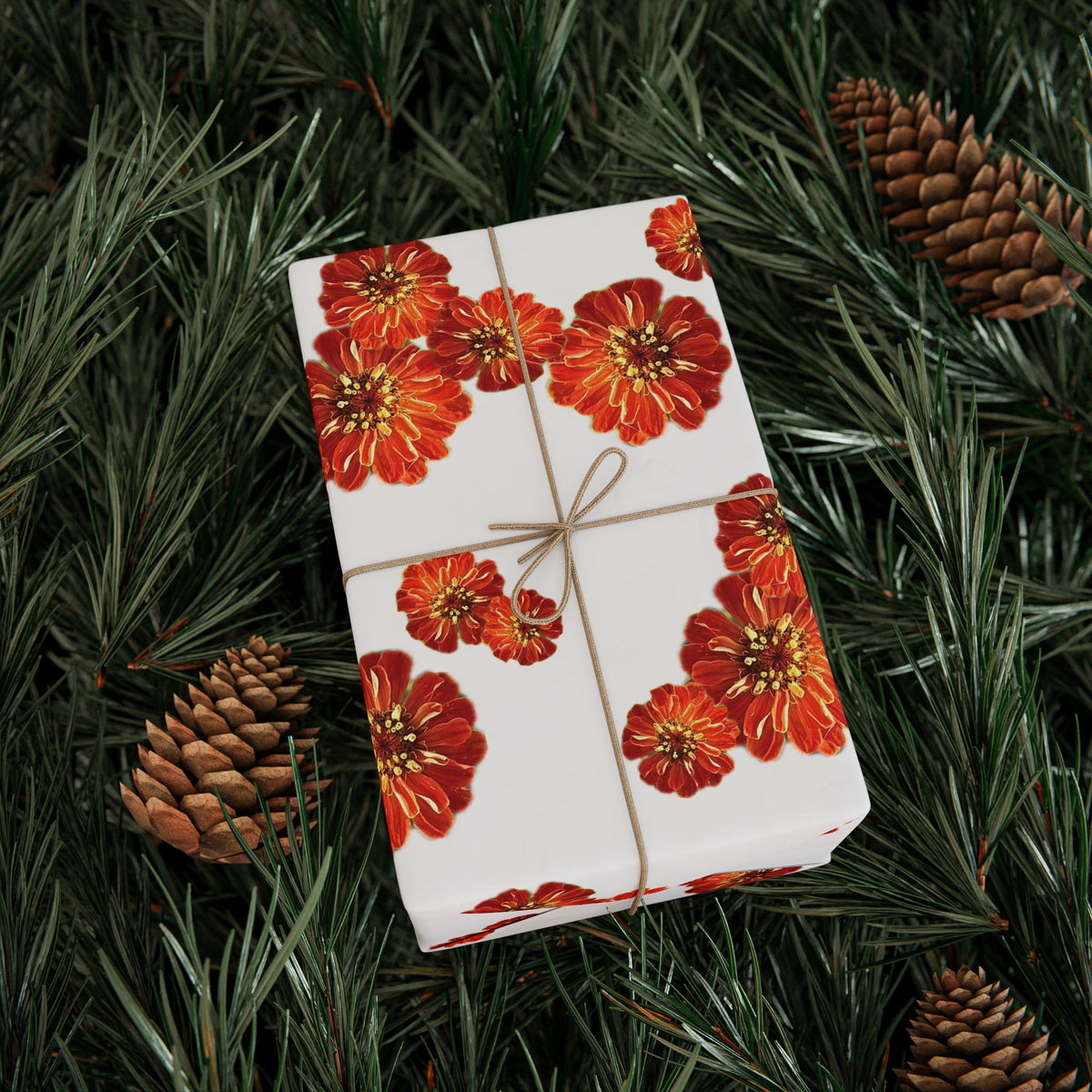 Zinnia's On Fire Orange Wrapping Paper