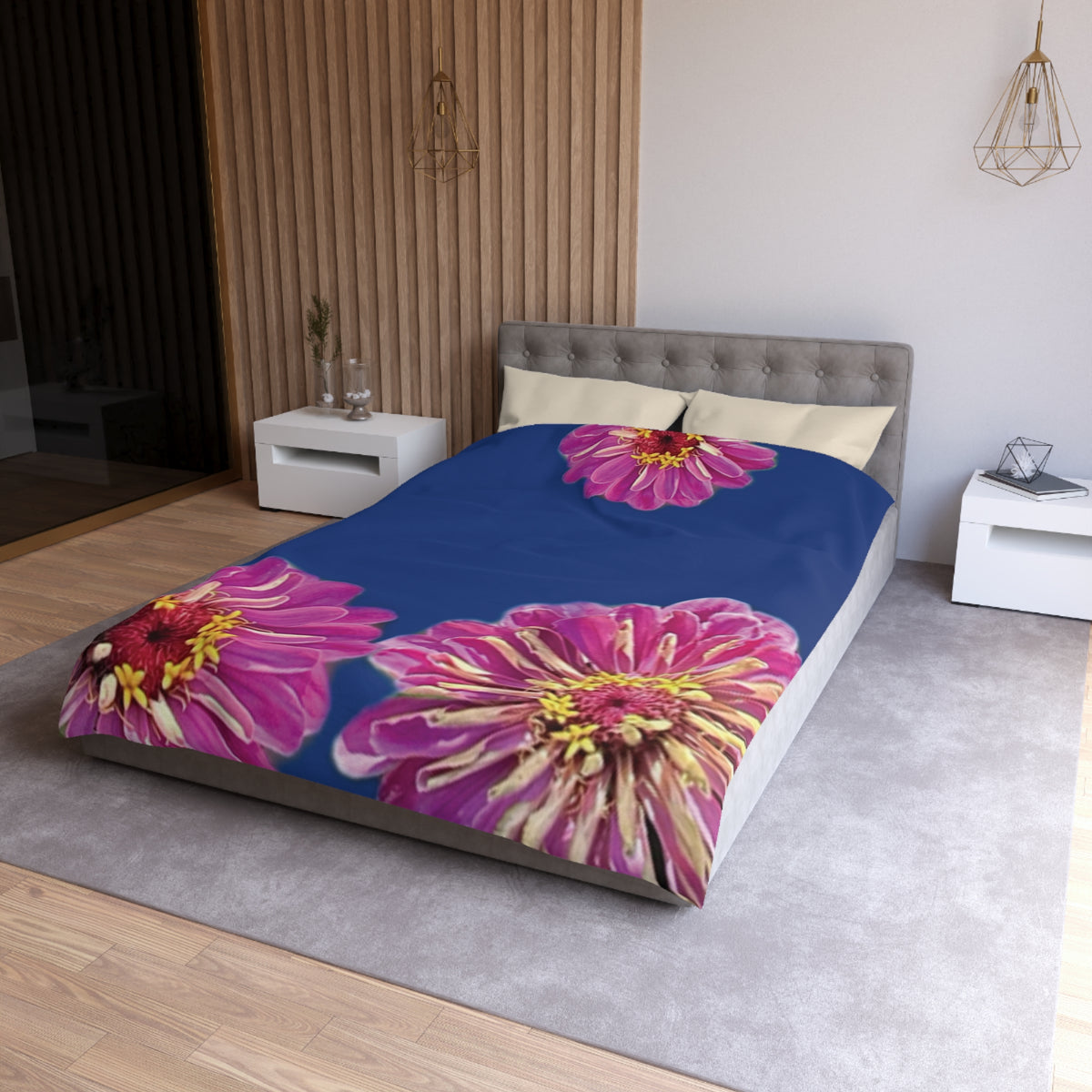 Dramatic Zinnia's In Blue Duvet Cover - Microfiber