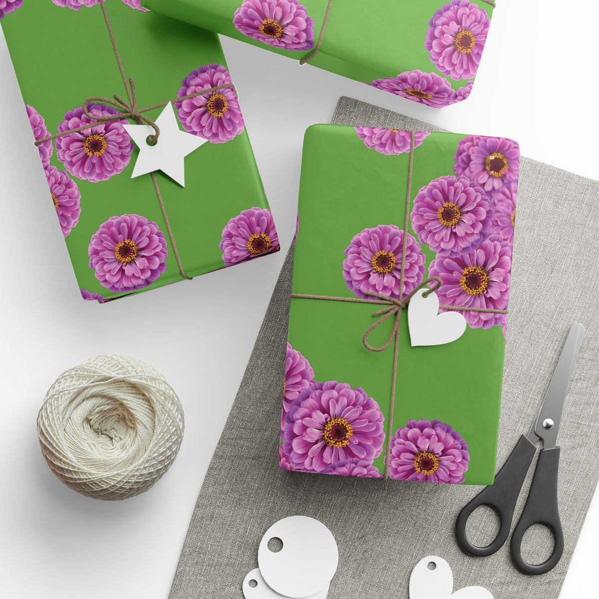 Happy Little Zinnia Wrapping Paper - Green