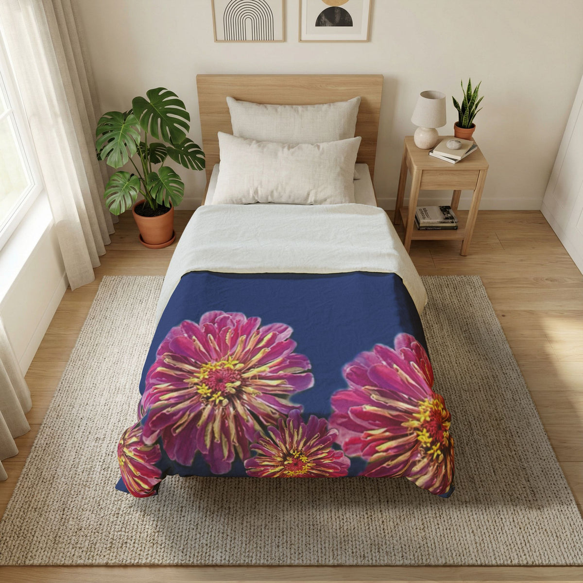 Dramatic Zinnia's In Blue Duvet Cover - Cotton