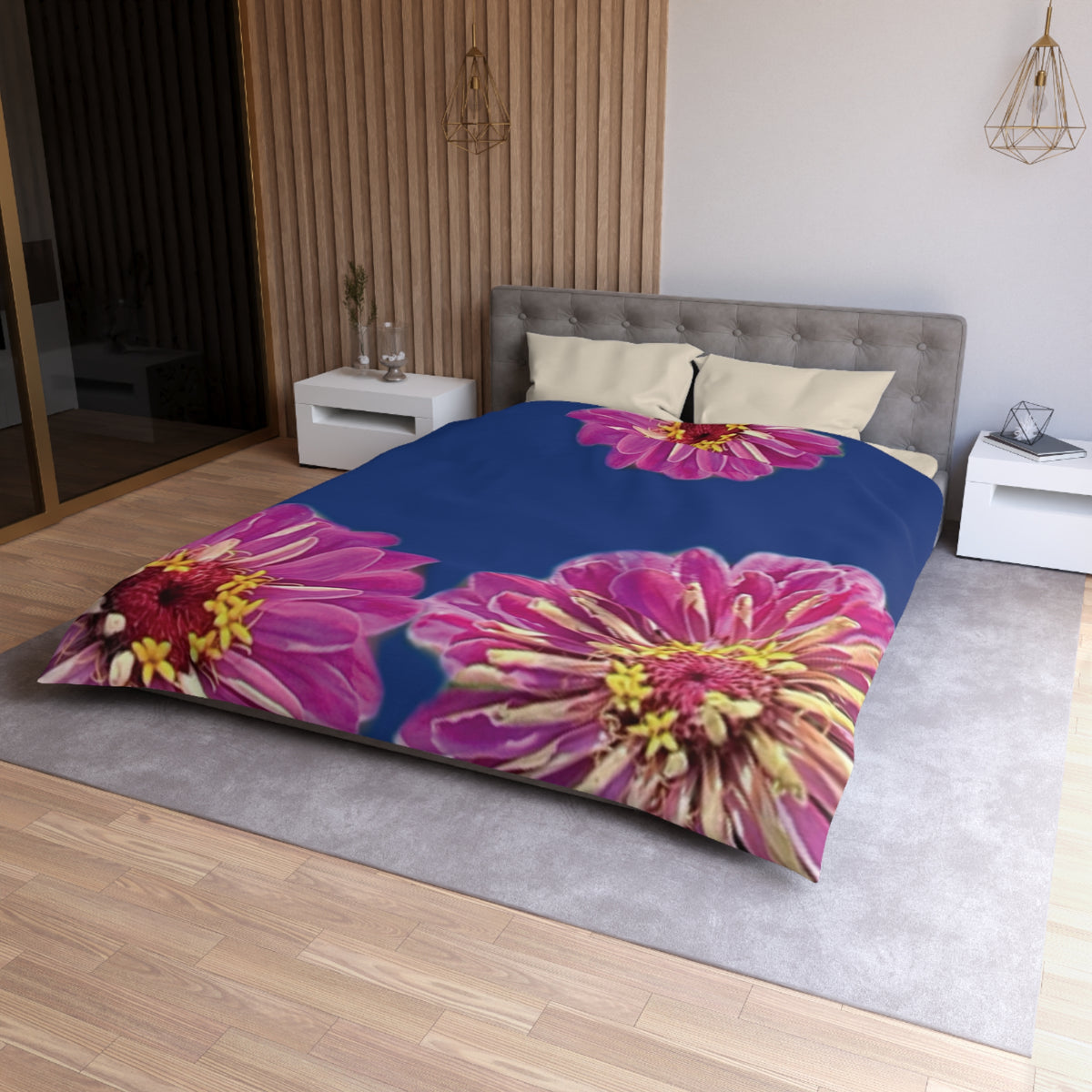 Dramatic Zinnia's In Blue Duvet Cover - Microfiber