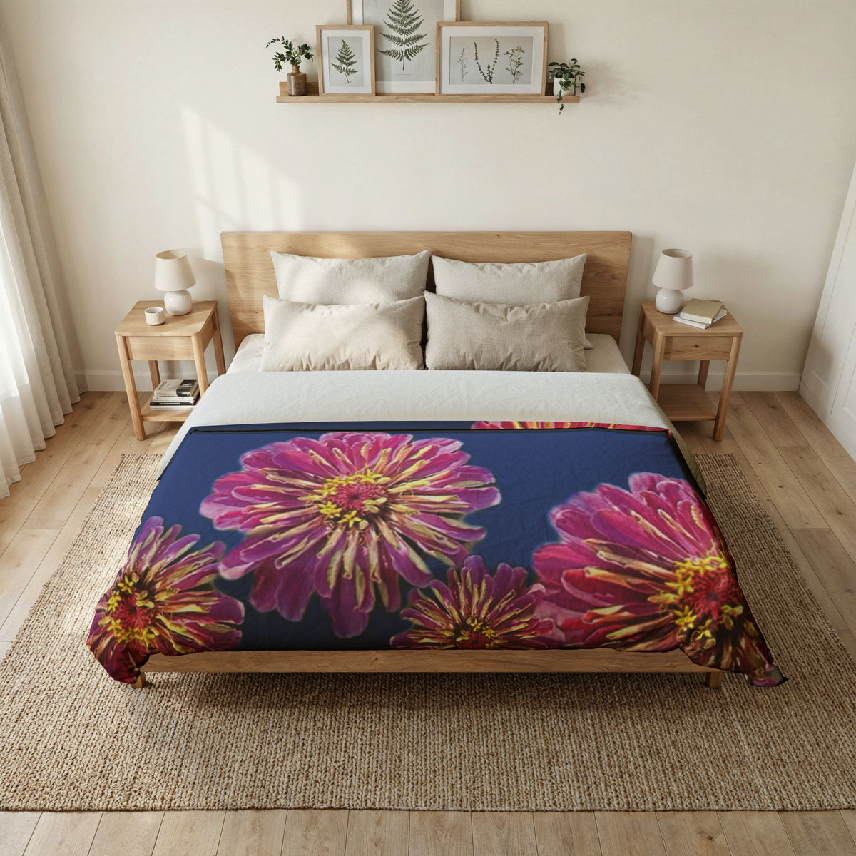 Dramatic Zinnia's In Blue Duvet Cover - Cotton
