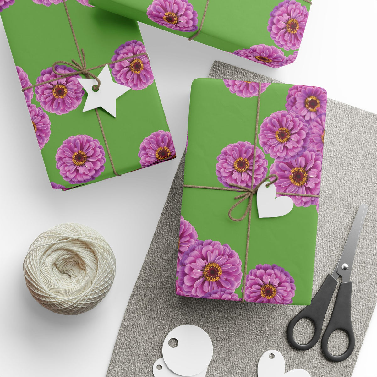 Happy Little Zinnia Wrapping Paper - Green