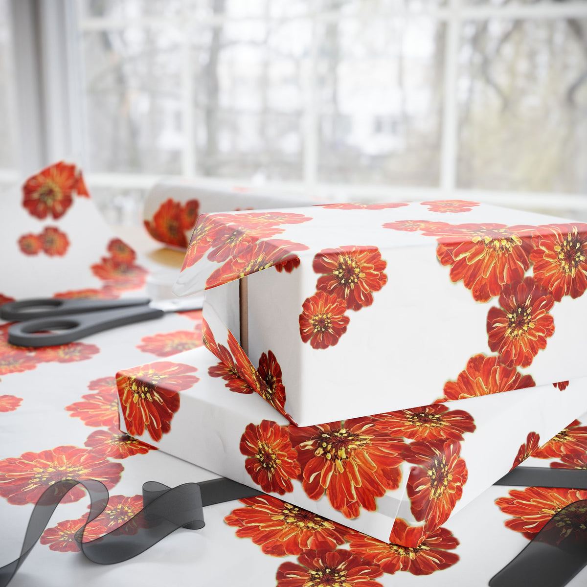 Zinnia's On Fire Orange Wrapping Paper