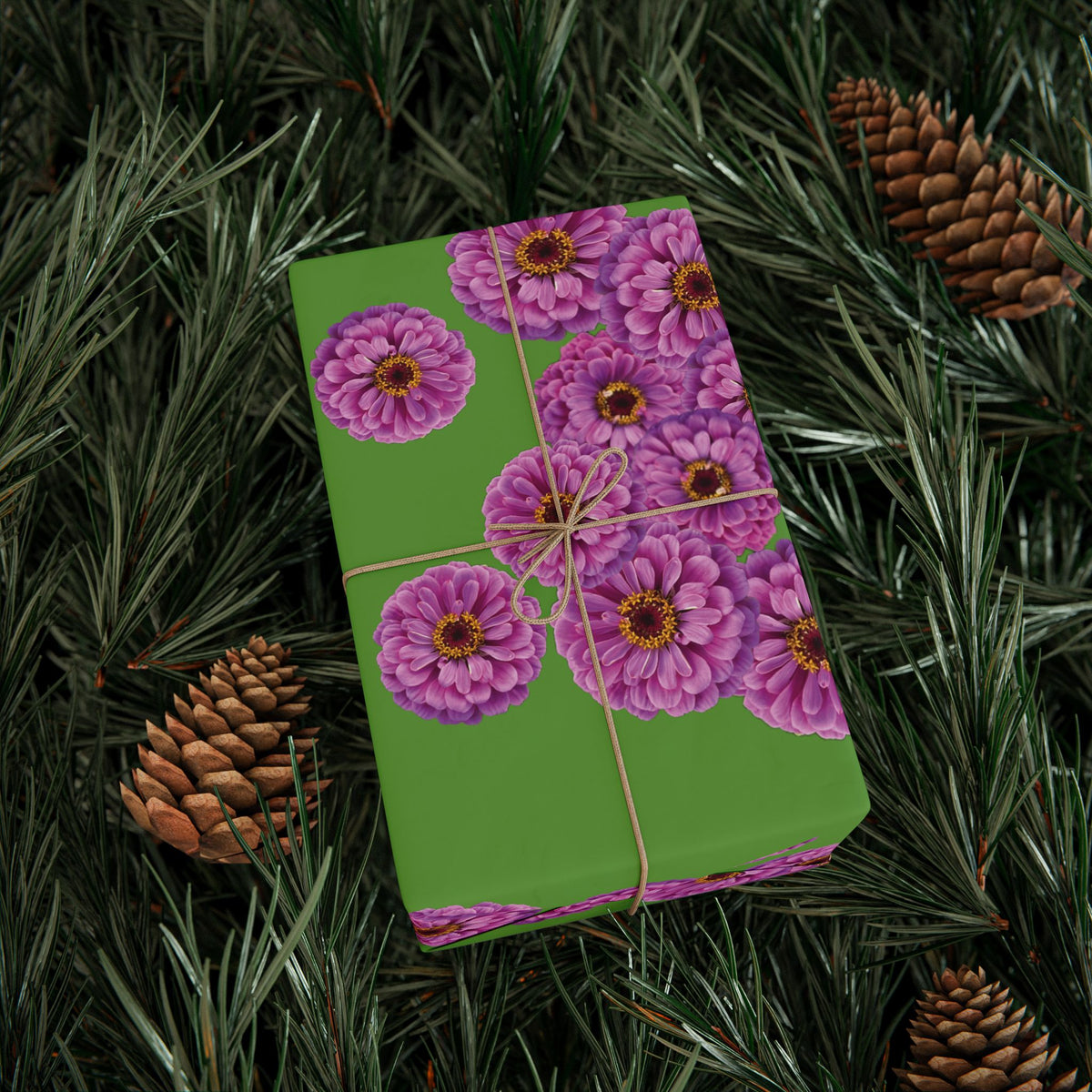 Happy Little Zinnia Wrapping Paper - Green