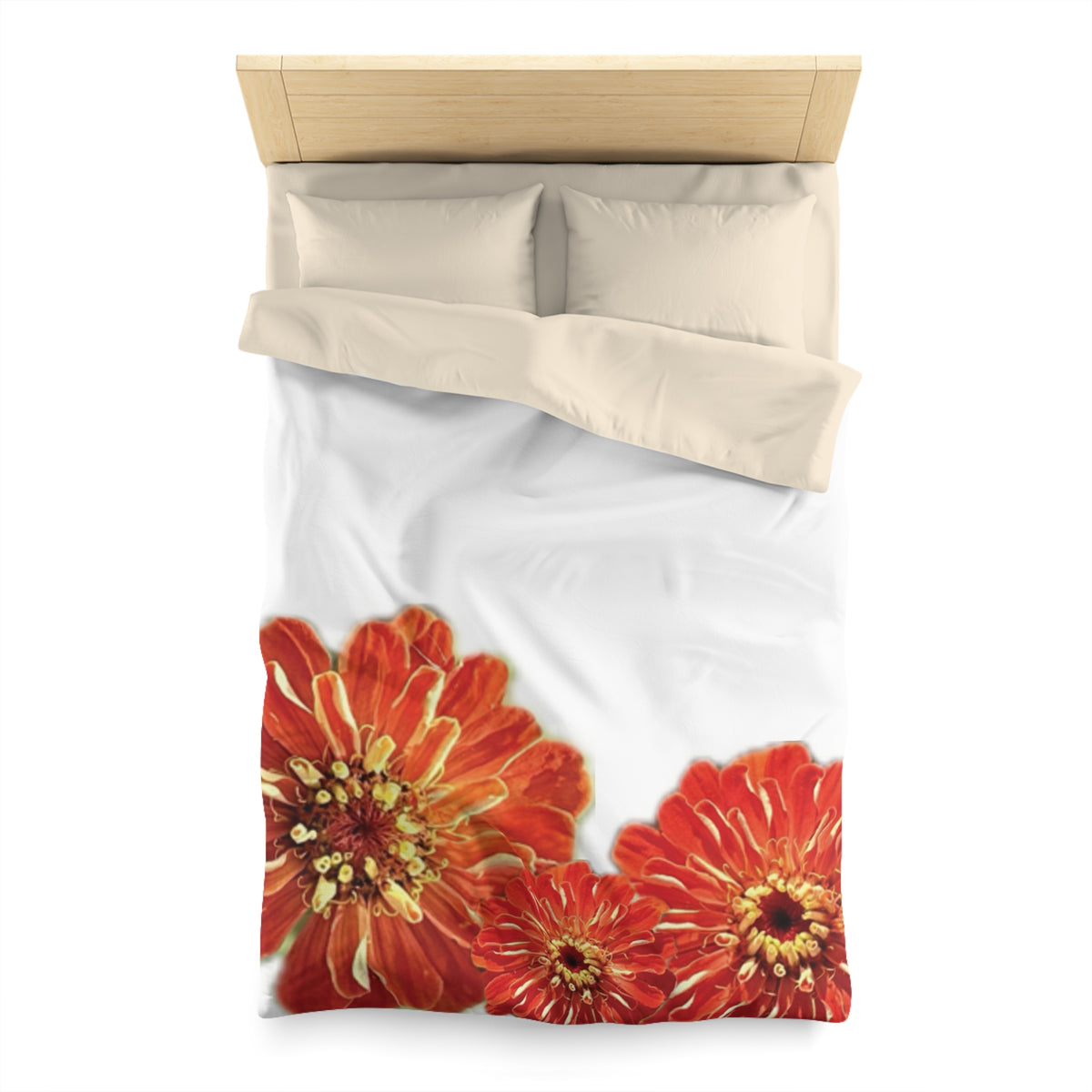 Zinnias In Fire Orange Duvet Cover - Microfiber Duvet Cover - Microfiber