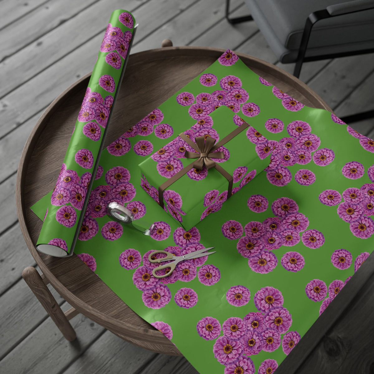 Happy Little Zinnia Wrapping Paper - Green