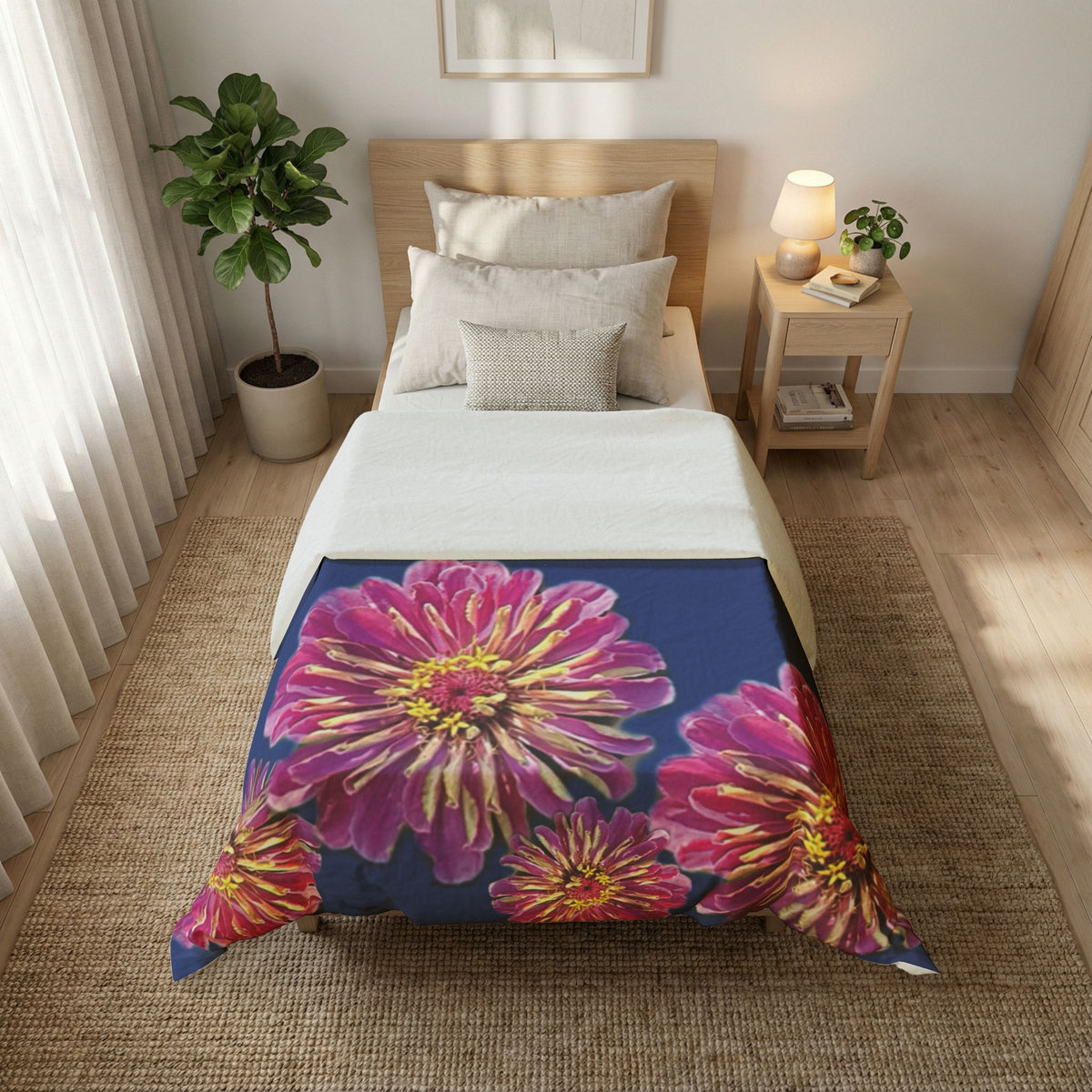 Dramatic Zinnia's In Blue Duvet Cover - Cotton