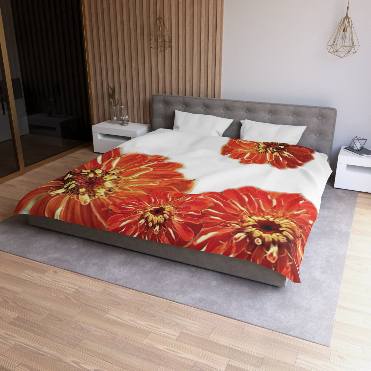 Zinnias In Fire Orange Duvet Cover - Microfiber Duvet Cover - Microfiber