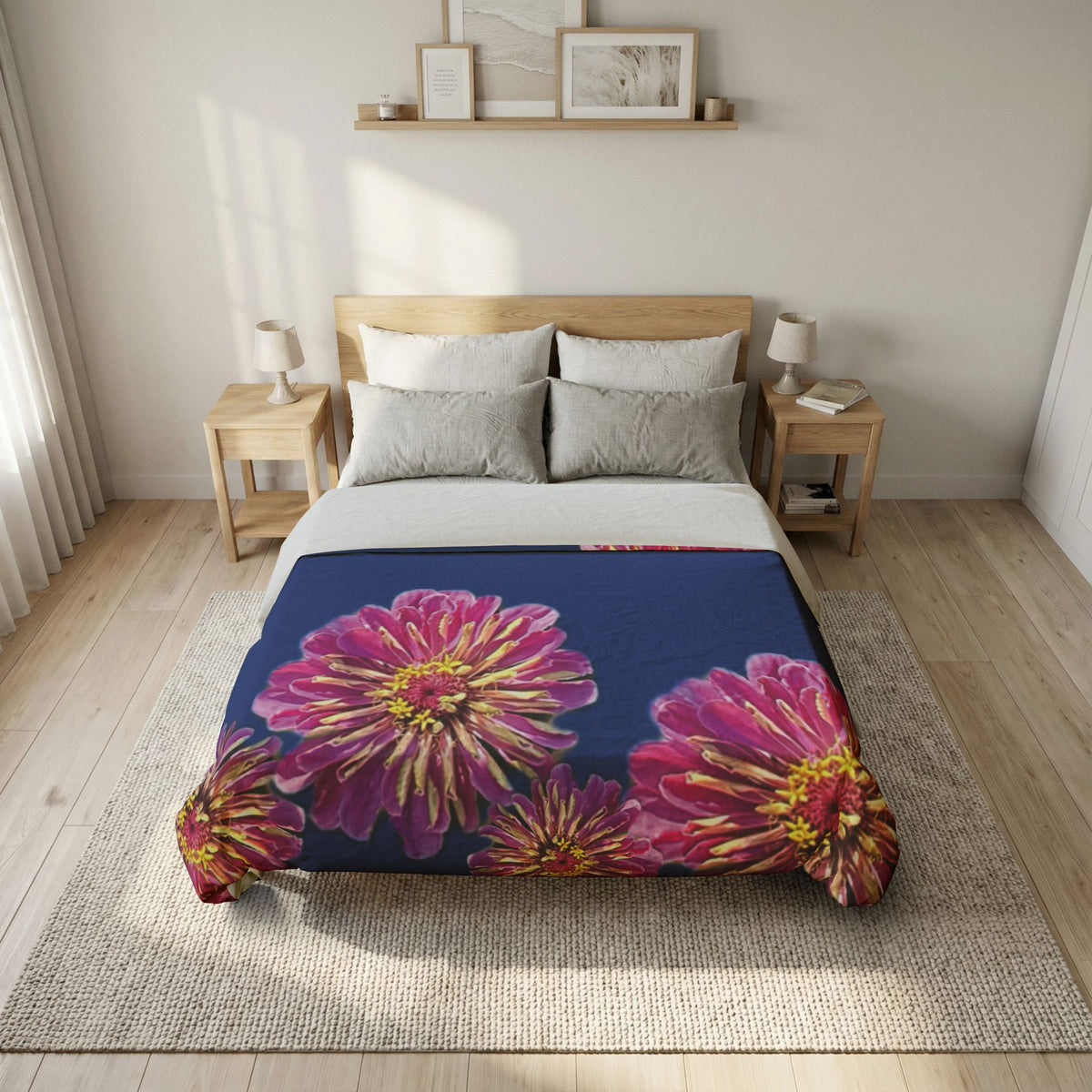 Dramatic Zinnia's In Blue Duvet Cover - Cotton