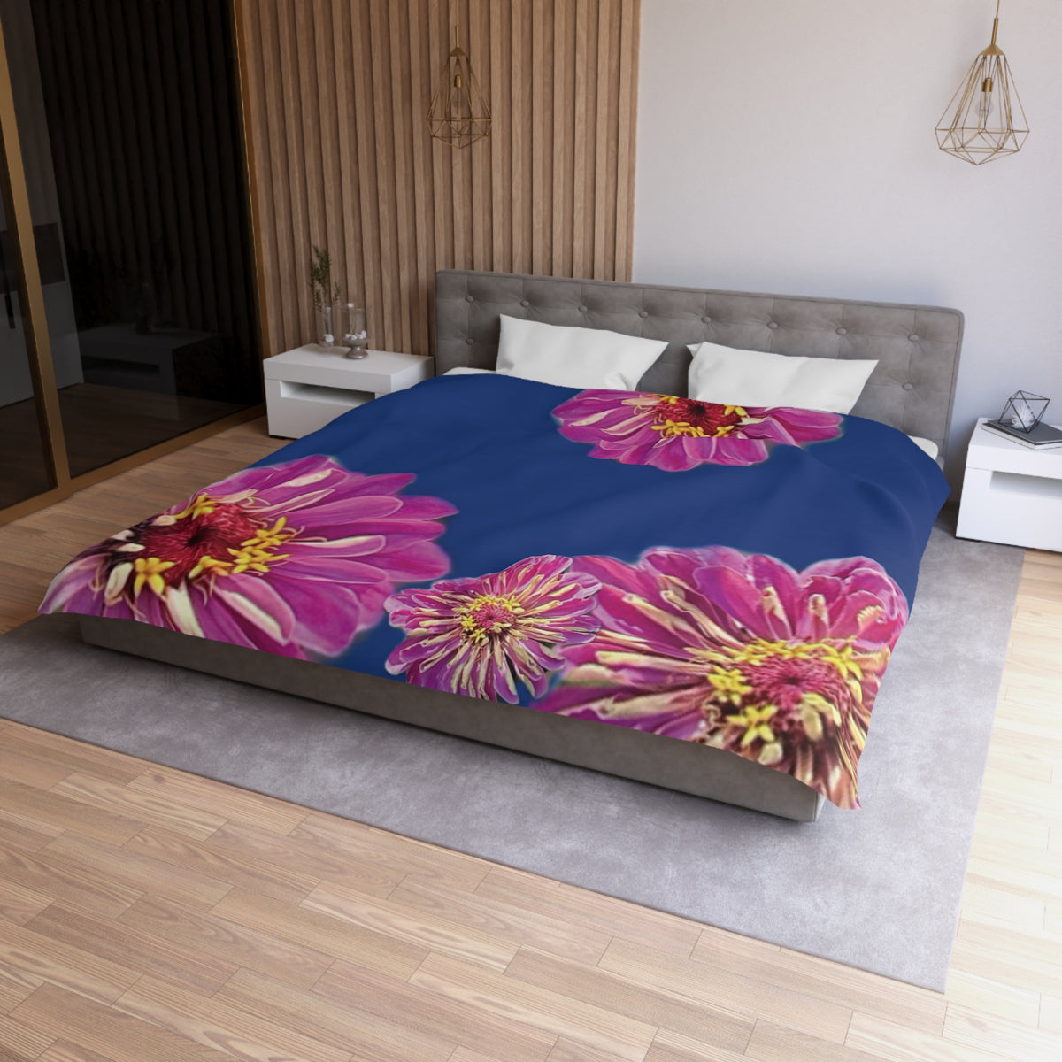 Dramatic Zinnia's In Blue Duvet Cover - Microfiber
