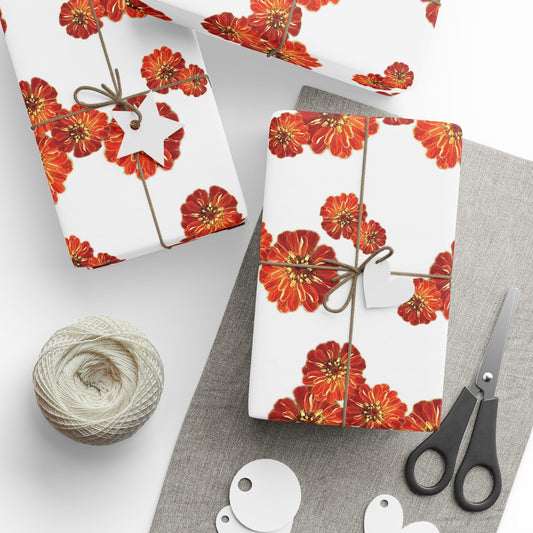 Zinnia's On Fire Orange Wrapping Paper