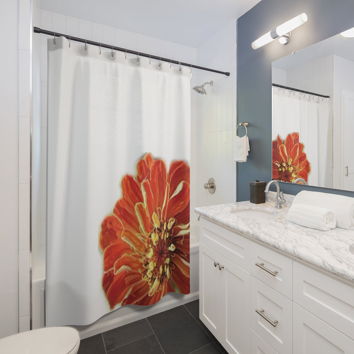 Zinnias In Fire Orange - Shower Curtain
